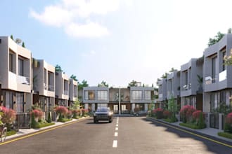 visualize modern row housing, townhouse development, residential township render