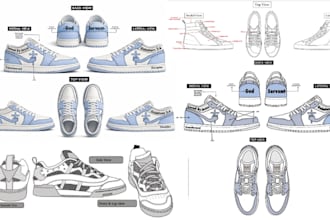 create men shoes design sneakers techpack and render for manufacture