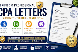 write verified CPA letter, income letter, expense ratio letter, mortgage letter