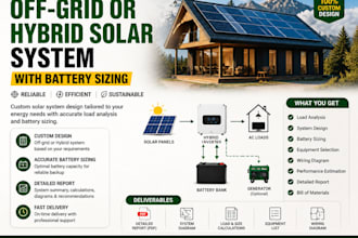 design off grid or hybrid solar system with battery sizing and layout