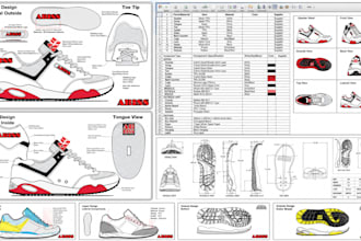 create detailed shoe tech pack  shoe designs and sketche custom sneaker footwear
