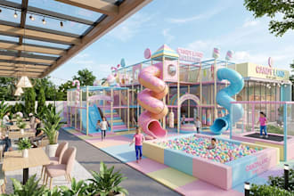 design 3d indoor playground, kids play park, family entertainment center render