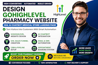 design gohighlevel pharmacy website ghl ai chatbot medical store landing page