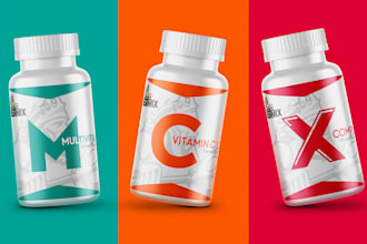 create supplement packaging label  and box design for vitamin product ai