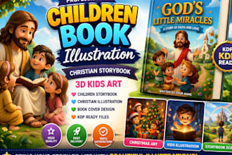 illustrate kids storybook, christian ebook, cover illustration, christmas design