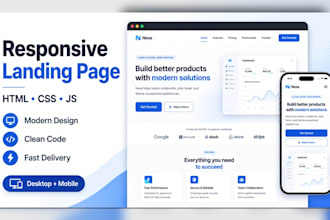 build responsive landing page in HTML CSS javascript