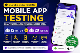 provide closed testing 12 testers 20 testers mobile app testing 12 testers