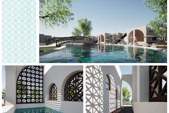 create a 3d model and render of architectural buildings
