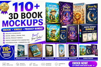create 3d book mockup, ebook, kindle, iphone, ipad product bundle