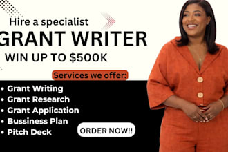 do grant writing, proposal, research, business plan and apply for grant