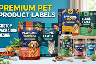 create custom pet product labels, pouches design and packaging design