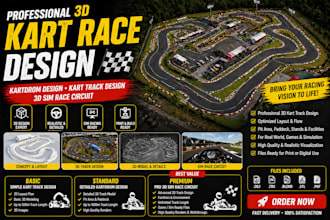 do 3d kart race design, kartdrom design, kart track design, 3d sim race circuit