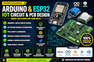 design arduino esp32 iot circuit and pcb for your project