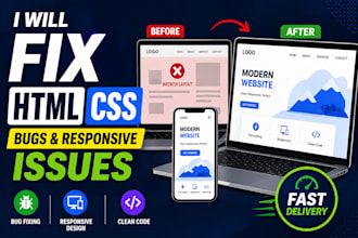 fix HTML CSS bugs and responsive issues quickly