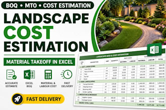 imitate landscape design, material takeoff, boq, cost estimation,irrigation cost