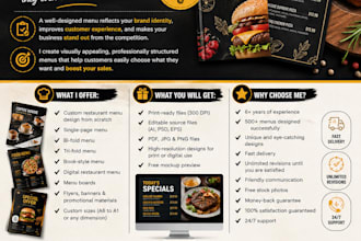 do restaurant menu design, food menu design,  digital menu design
