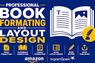 do book formatting, book cover design, layout design and kdp book formatting