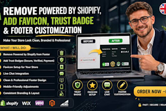 remove powered by shopify, add favicon trust badge footer customization