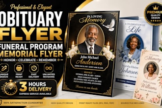 design obituary flyer, funeral flyer, funeral program, memorial flyer