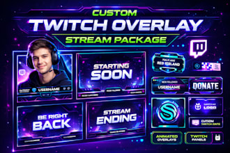 design custom animated twitch overlay stream overlay stream package