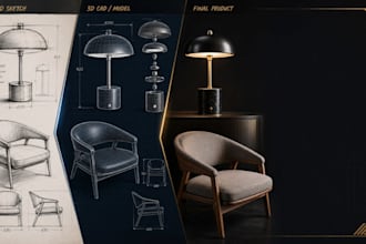 design industrial furniture and lamp and 3d model and rendering