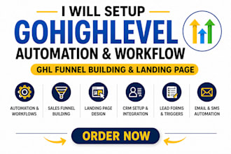 setup gohighlevel automation and workflow ghl funnel building and landing page