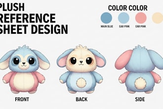 create detailed plush reference sheet for your custom plush toy design