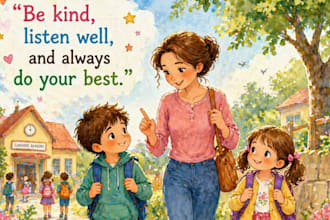 illustrate children story book whimsical, children story, book illustration