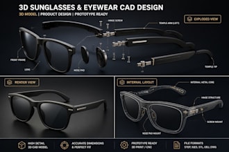 design 3d sunglasses and eyewear model and frame 3d cad prototype product design