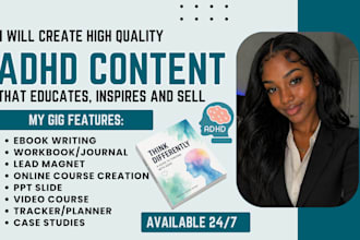 write and design adhd ebook, online course, planner, workbook, adhd coach