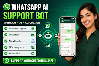 build whatsapp chatbot for customer support, manychat whatsapp bot ai chatbot ui