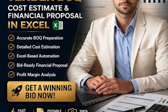 prepare tender boq cost estimate and financial proposal in excel for bids