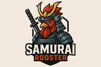 design a unique samurai rooster mascot logo for your brand