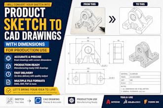 do product sketch to cad drawings with dimensions for production use
