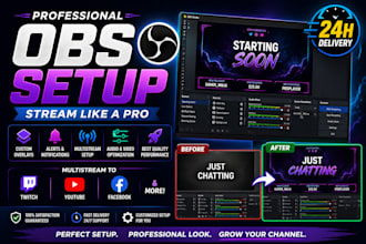 professionally setup obs studio stream overlays and alerts multistream