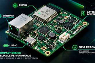 esp32 ethernet pcb with usb c, battery power, compact routing and dfm for jlcpcb