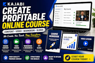create kajabi online course content, video course, workbook and ppt slides