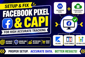 setup and fix facebook pixel,capi for kajabi,click funnel and go high level