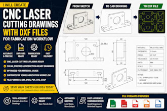 draw cnc laser cutting drawings with dxf files for fabrication workflow