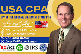 write, stamp and sign US CPA letter, income statement, cpa audit report ptin
