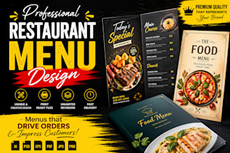design an elegant bar, cafe, or any kind of restaurant menu
