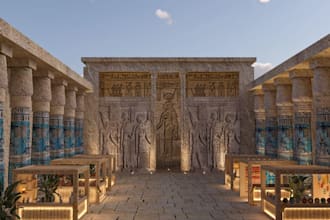 upgrade 3d ancient and modern temple, medieval volcanic temple, medieval terrain