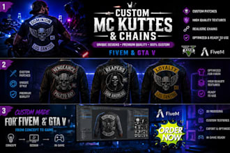 create custom fivem mc kuttes gta v biker vest mc clothing custom chains patches