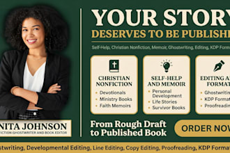 ghostwrite, edit, format christian book, memoir, selfhelp and nonfiction ebook