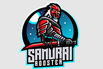 unique samurai rooster mascot logo for your brand