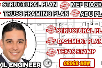 licensed engineer , structural plan, california permit drawings, texas pe stamp