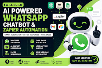 build whatsapp chatbot and zapier automation workflows