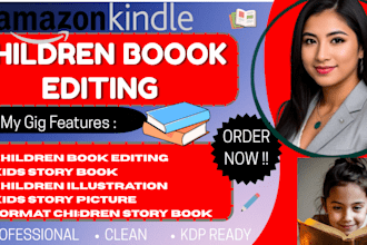do children book editing, write children story book, format kids book picture