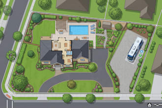 render plot plan, plat map, rv parking, site plan and property map design
