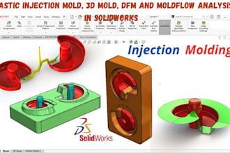design plastic injection mold, 3d mold, dfm and moldflow analysis in solidworks